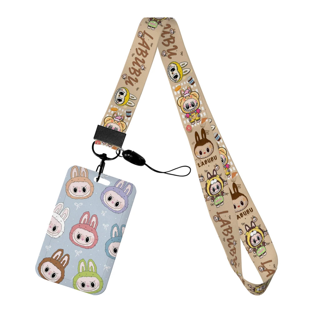 Labubu Phone Rope Cartoon Toy Student Id Card Badge Holder With Neck Strap