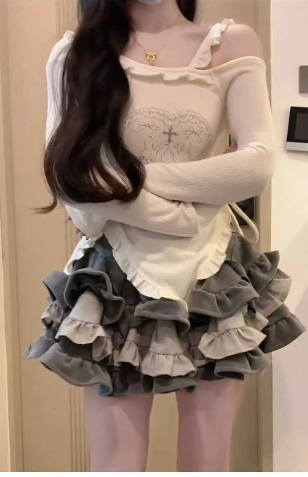Sweet Cool Hot Girl Style Printed T-shirt Skirt Suit