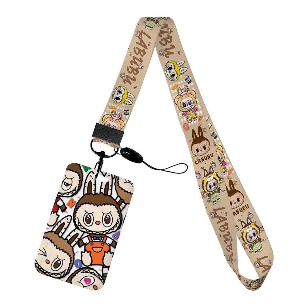 Labubu Phone Rope Cartoon Toy Student Id Card Badge Holder With Neck Strap