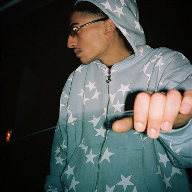 Women’s Oversized Zip Up Hoodie with Star Print
