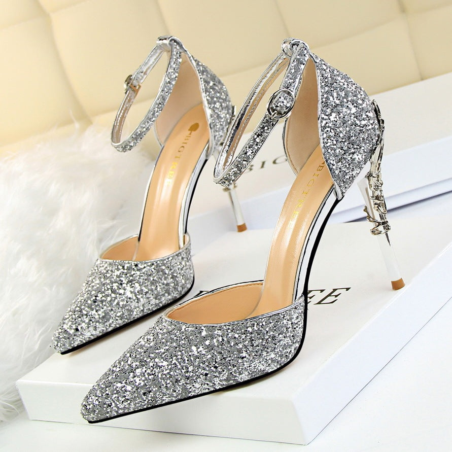 Sequined Pointed Toe Stiletto Heels
