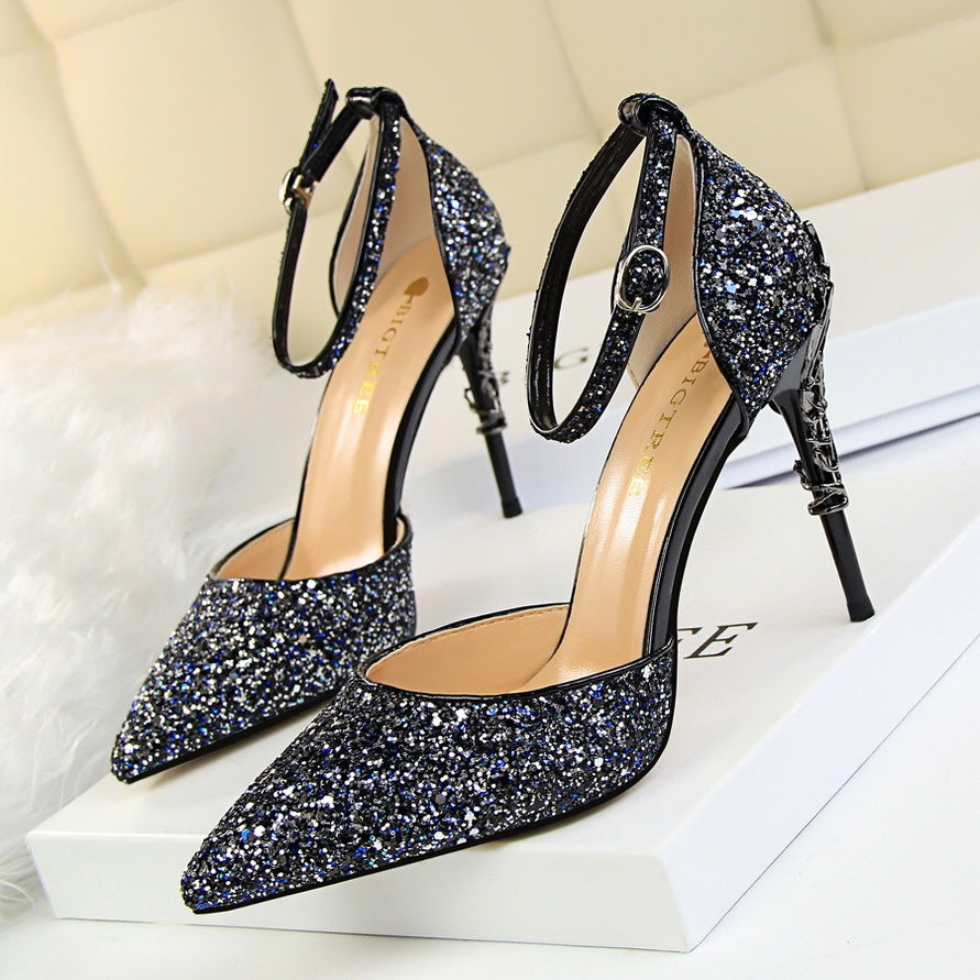 Sequined Pointed Toe Stiletto Heels