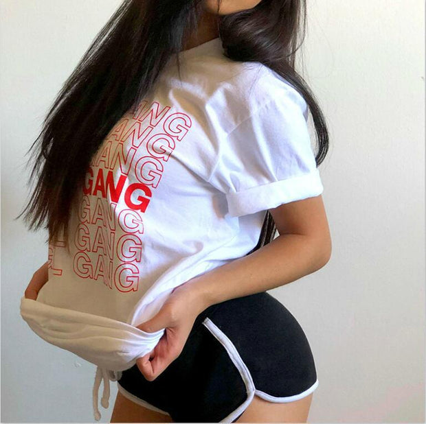 Letter Print Cotton Short Sleeve T-Shirt