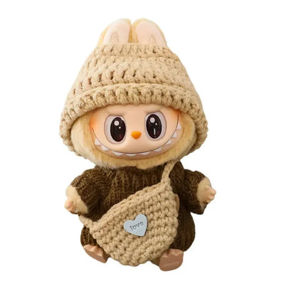 Labubu Compatible Knitted Doll Mini Sweater Suit and Rabbit Ears Hat Outfit