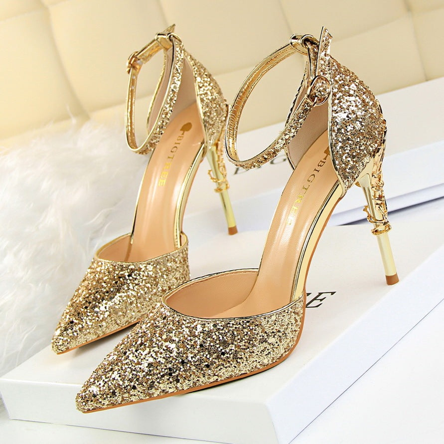 Sequined Pointed Toe Stiletto Heels