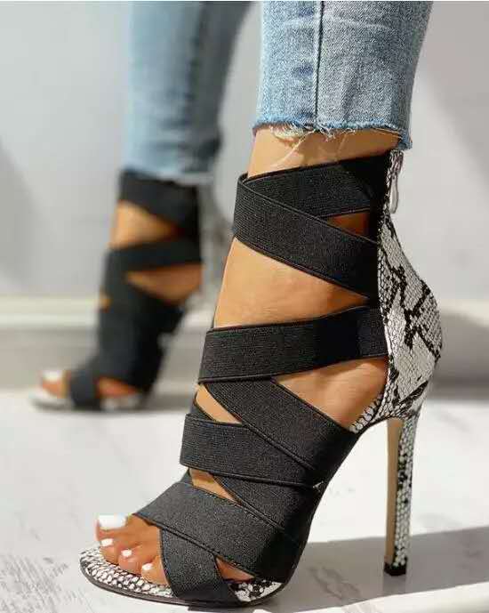 Snake Print High Heel Sandals