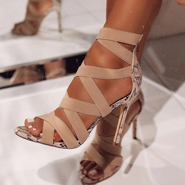 Snake Print High Heel Sandals