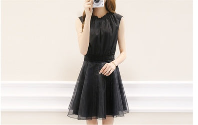 Korean Ladies Fashion Slim Slimming Waist Skirt Chiffon Short-Sleeved Dress Women