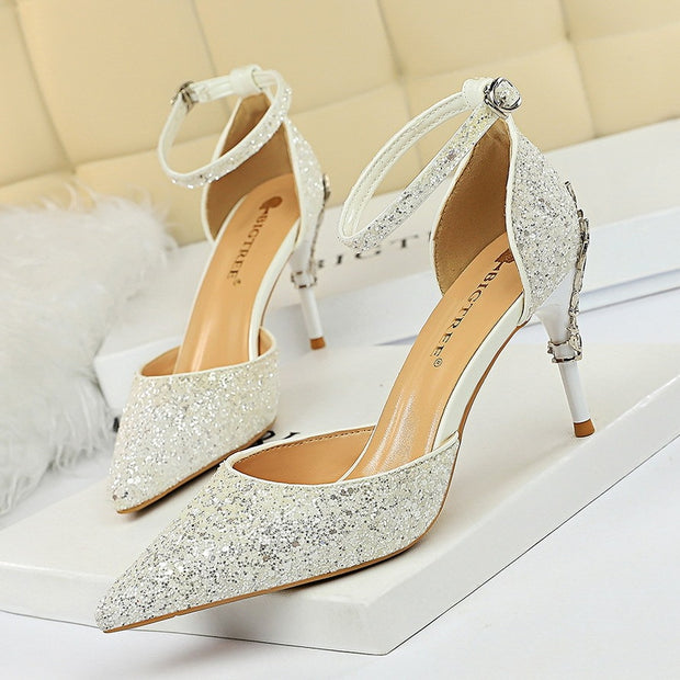 Sequined Pointed Toe Stiletto Heels