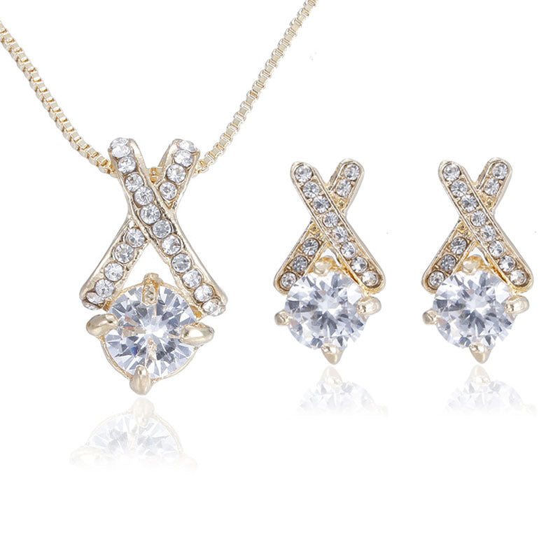 Eight Hearts & Eight Arrows Zircon Necklace & Earrings Set