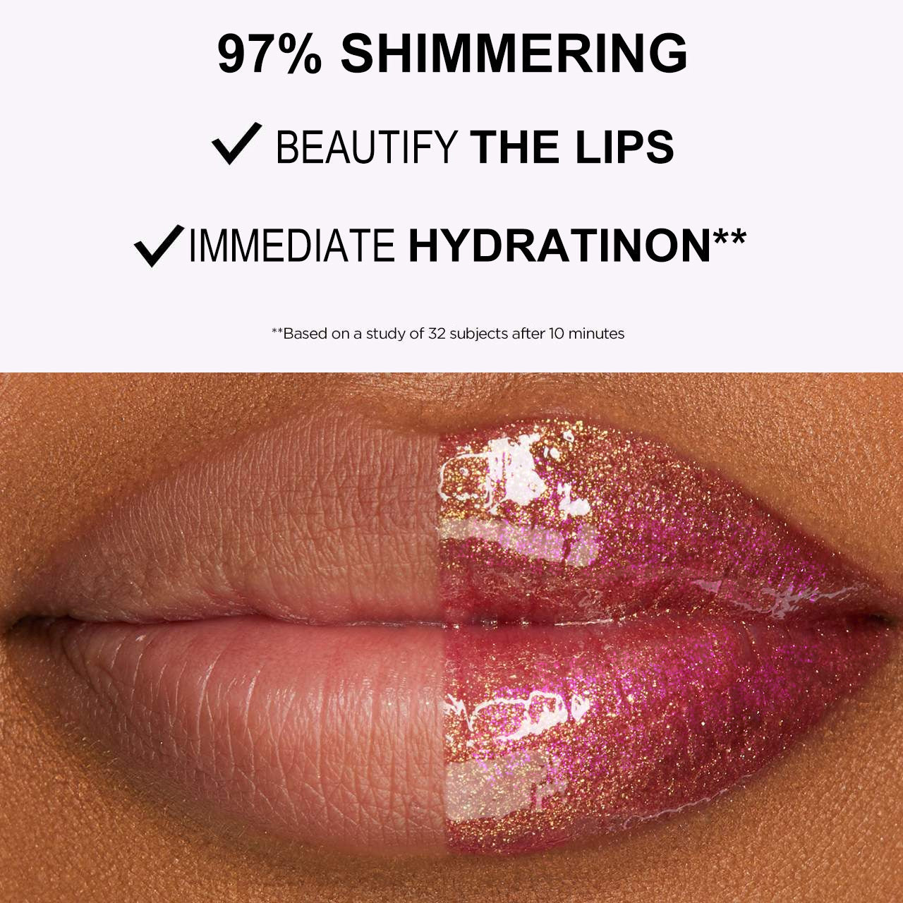 High-shine, reflective lip gloss