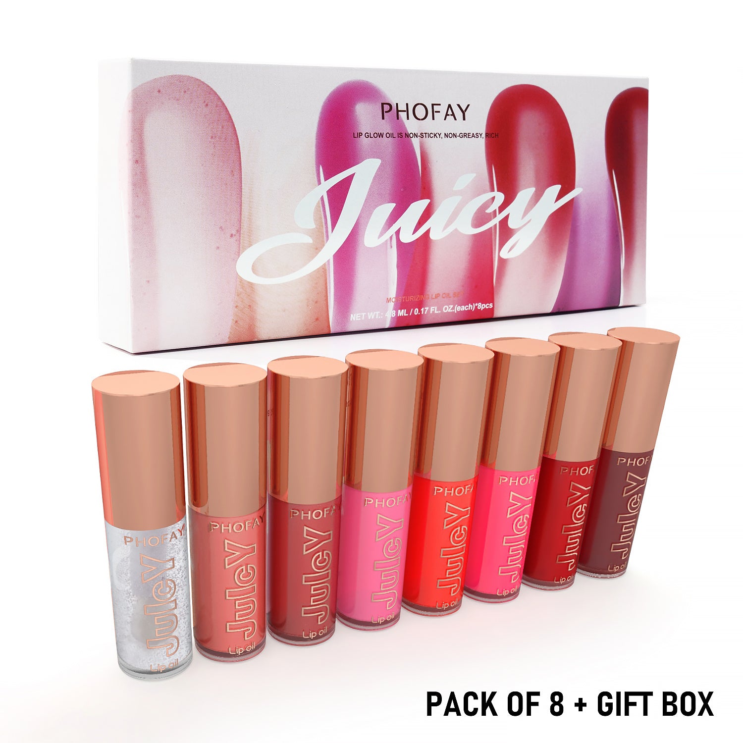 PHOFAY Lip Oil Set – 8 Hydrating Glosses
