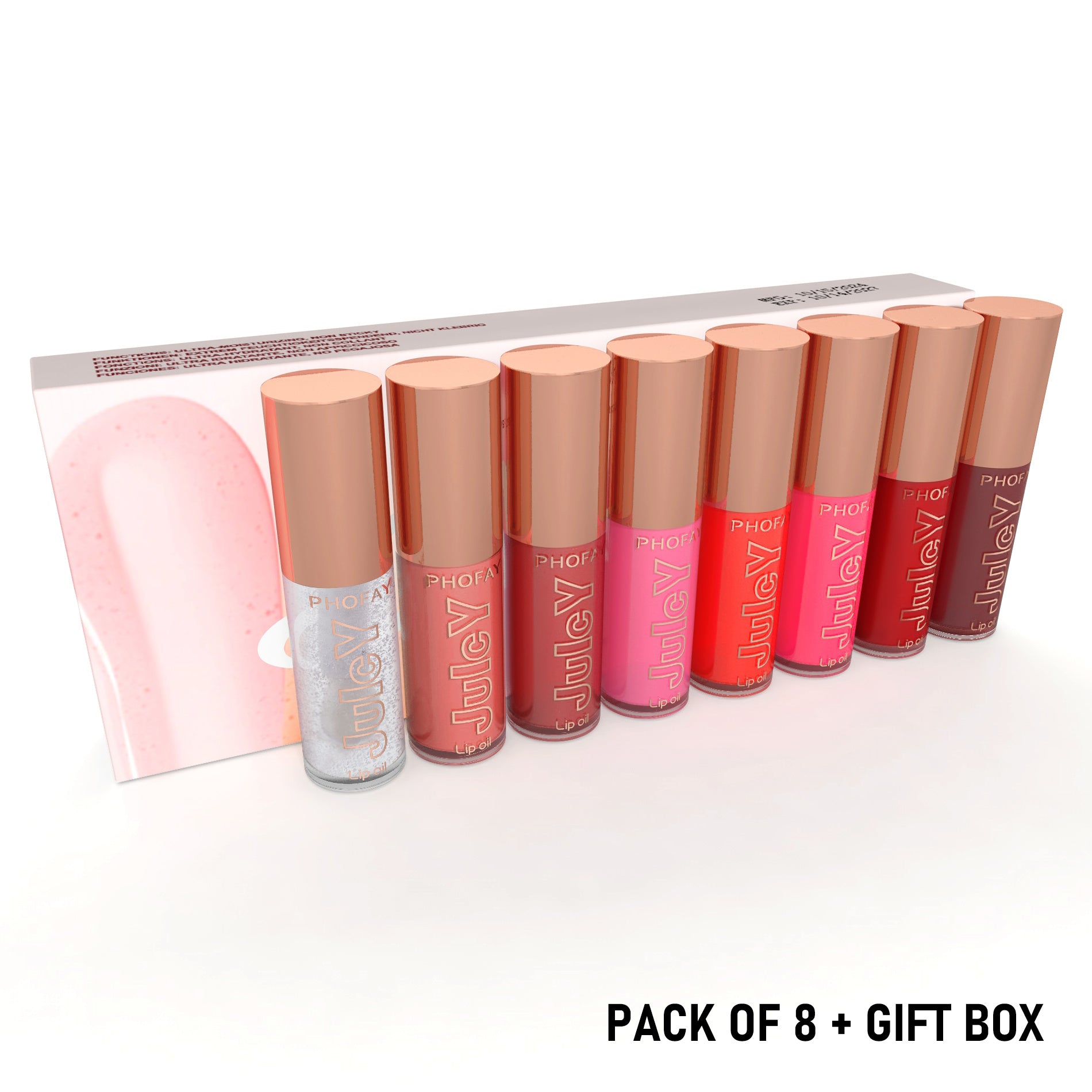 PHOFAY Lip Oil Set – 8 Hydrating Glosses