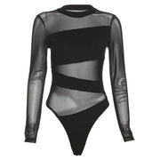 Sheer Mesh Long-Sleeved Jumpsuit