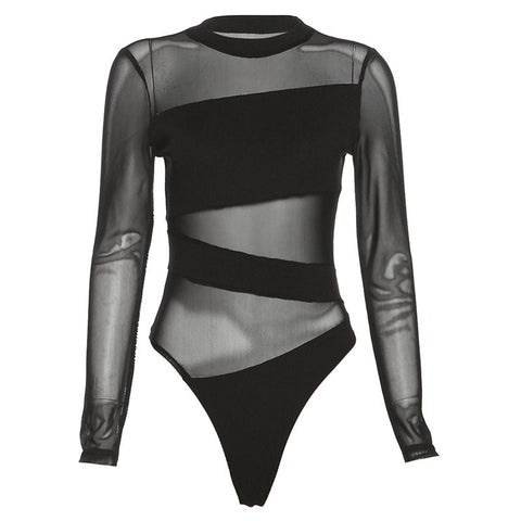 Sheer Mesh Long-Sleeved Jumpsuit