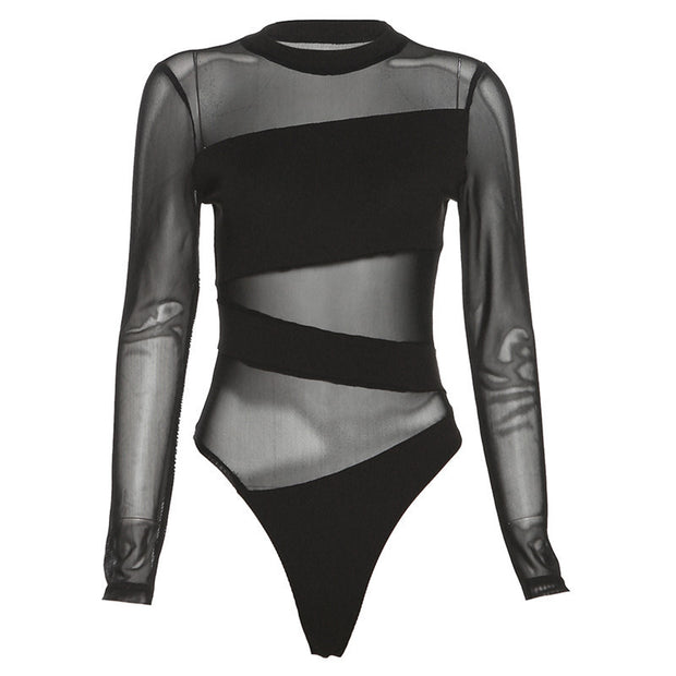 Sheer Mesh Long-Sleeved Jumpsuit