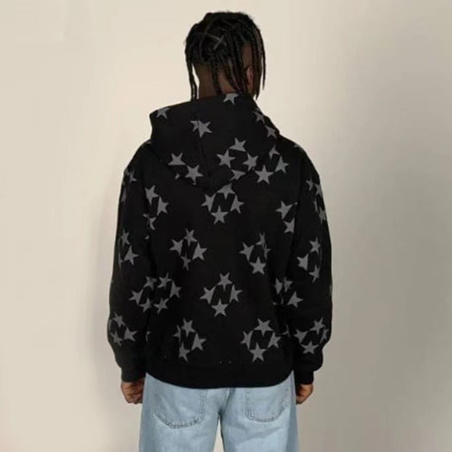 Women’s Oversized Zip Up Hoodie with Star Print
