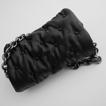 Blue oversized denim quilted shoulder messenger chain bag