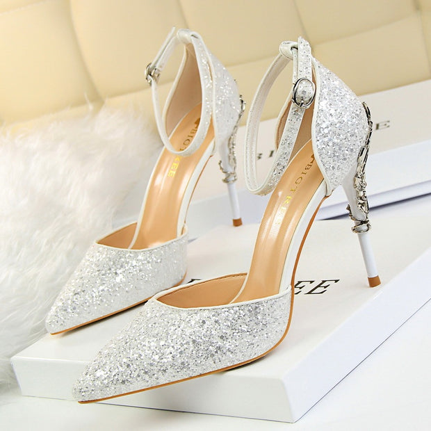 Sequined Pointed Toe Stiletto Heels