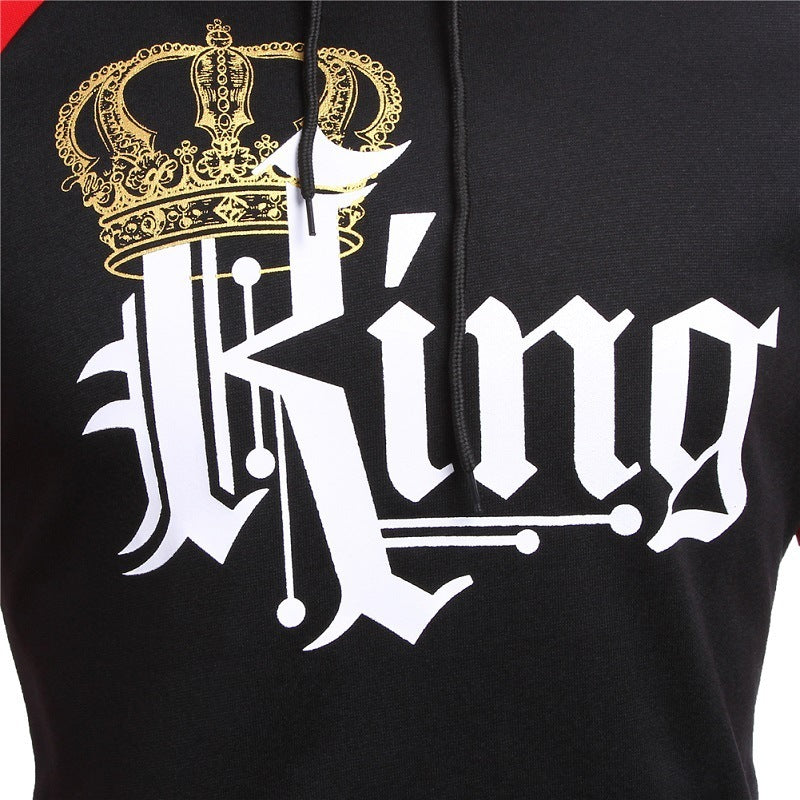 情侣款连帽衫，印有国王和王后皇冠图案