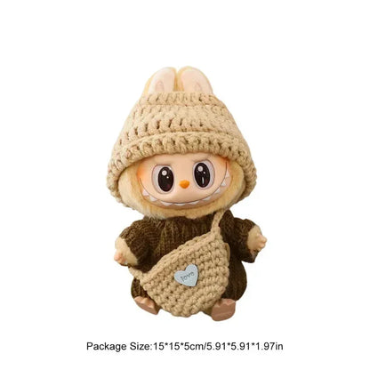 Labubu Compatible Knitted Doll Mini Sweater Suit and Rabbit Ears Hat Outfit