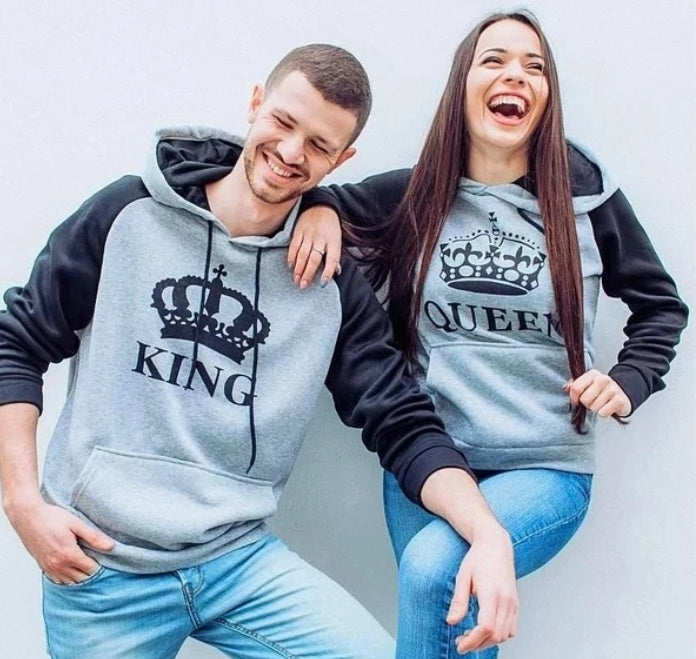 Couple Matching Hoodies with King and Queen Crown Print
