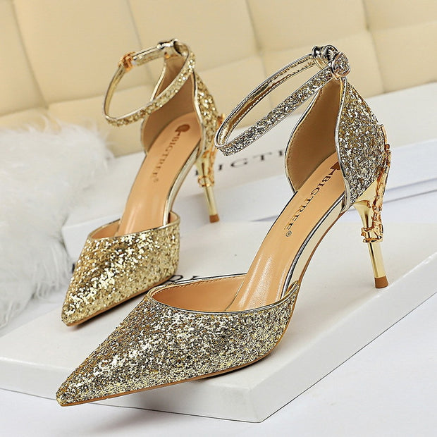 Sequined Pointed Toe Stiletto Heels