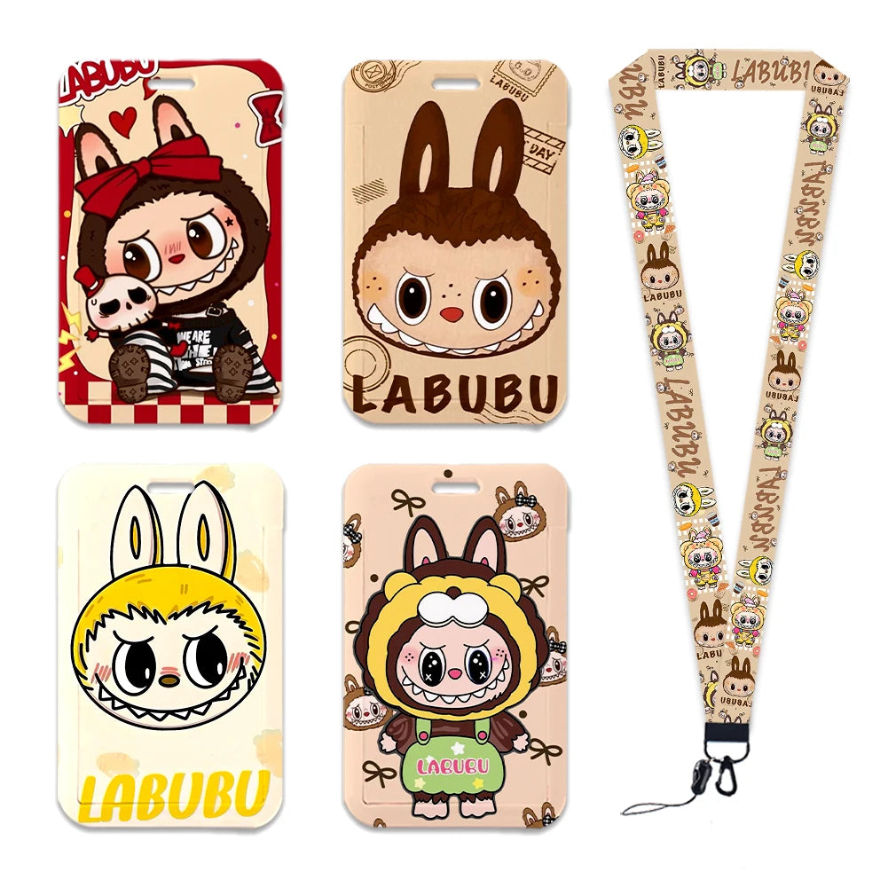 Labubu Phone Rope Cartoon Toy Student Id Card Badge Holder With Neck Strap