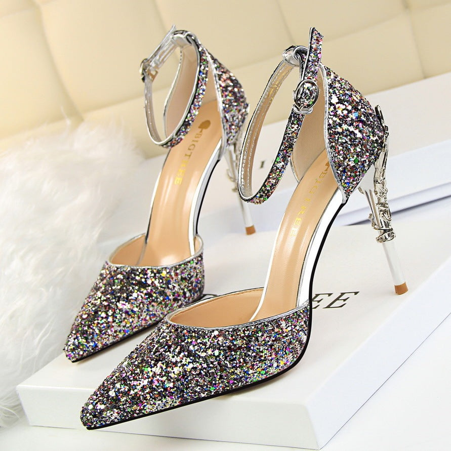 Sequined Pointed Toe Stiletto Heels