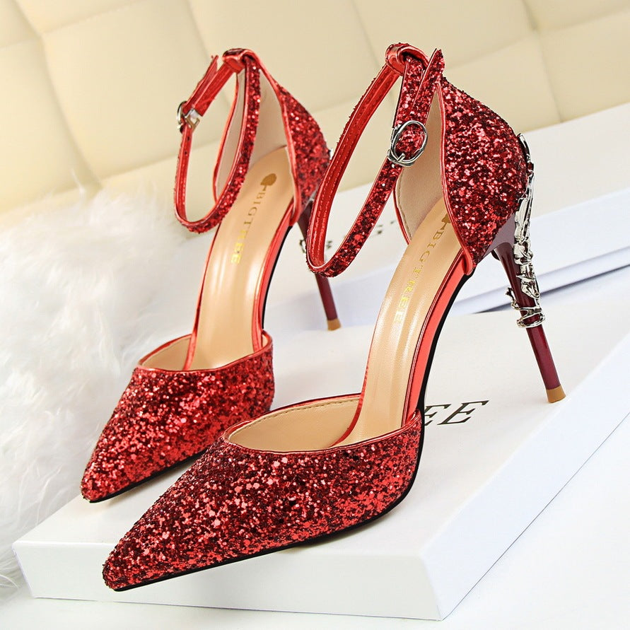 Sequined Pointed Toe Stiletto Heels