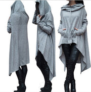 Women’s Asymmetrical Long Hoodie with Hooded Cape Design