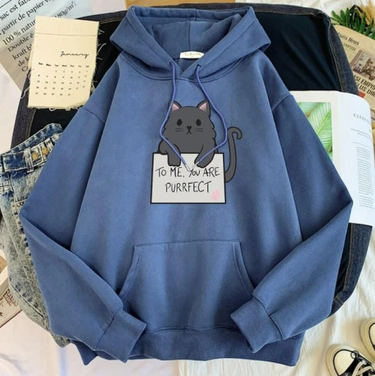 Women’s Cat Print Hoodie “You Are Purrfect” Graphic