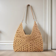 Handmade Straw Contrast Color Shoulder Bag