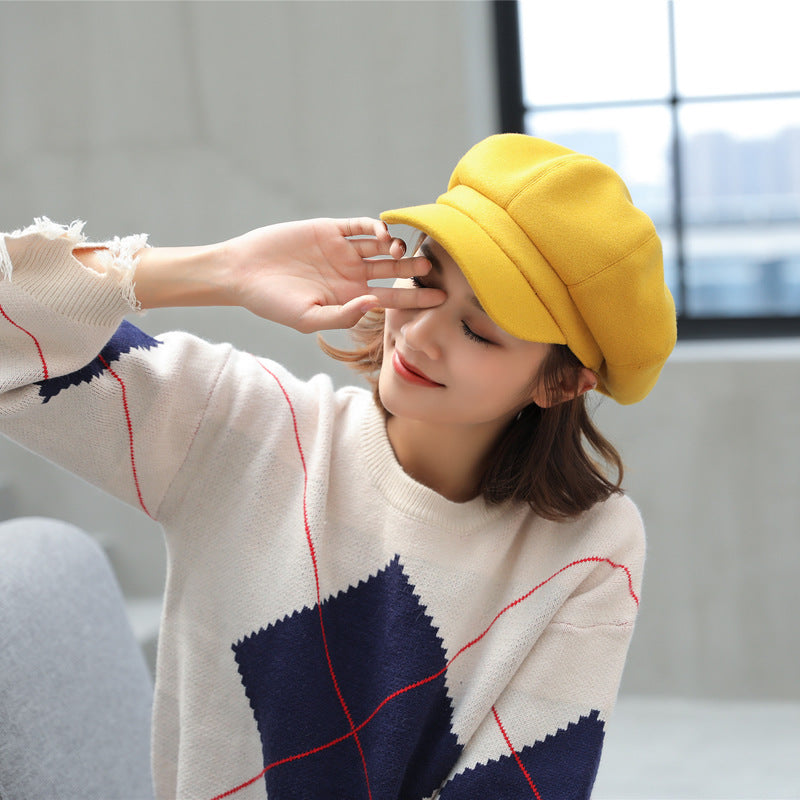 Step out in confidence with the Woolen Octagonal Beret Hat.