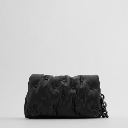 Blue oversized denim quilted shoulder messenger chain bag