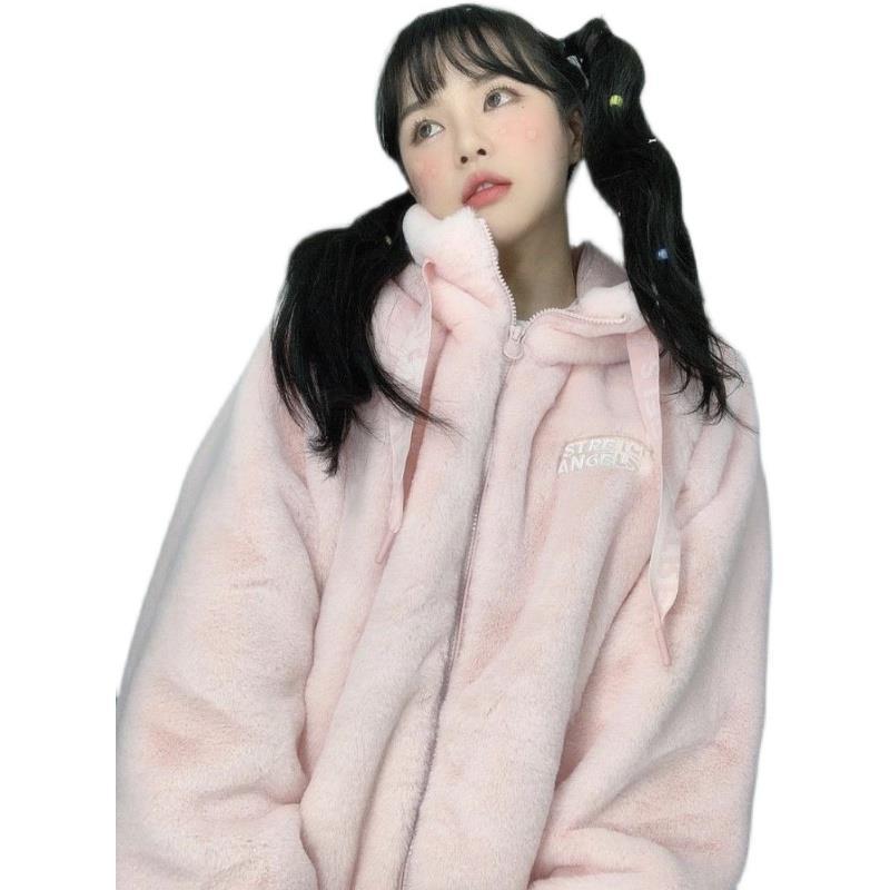 Warm Plush Hooded Sweater Coat Woman