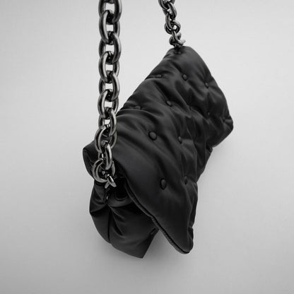 Blue oversized denim quilted shoulder messenger chain bag