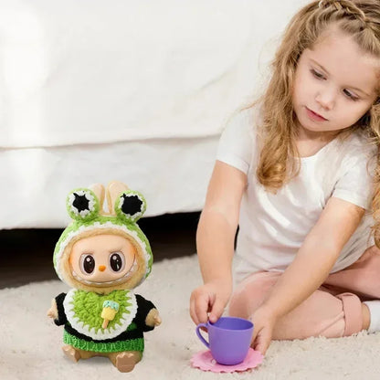 Labubu Compatible Knitted Doll Mini Sweater Suit and Rabbit Ears Hat Outfit