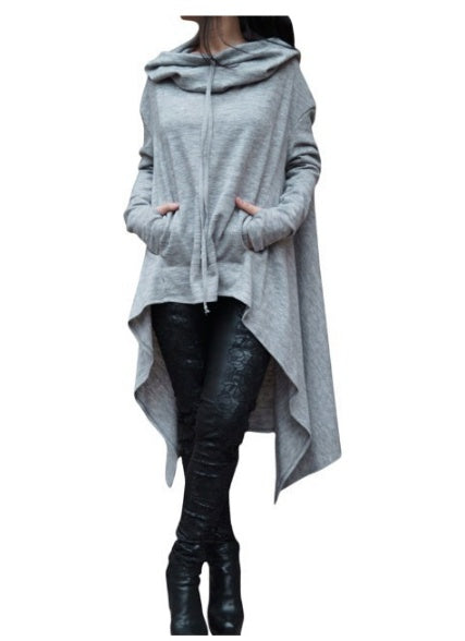 Women’s Asymmetrical Long Hoodie with Hooded Cape Design