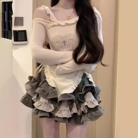 Sweet Cool Hot Girl Style Printed T-shirt Skirt Suit