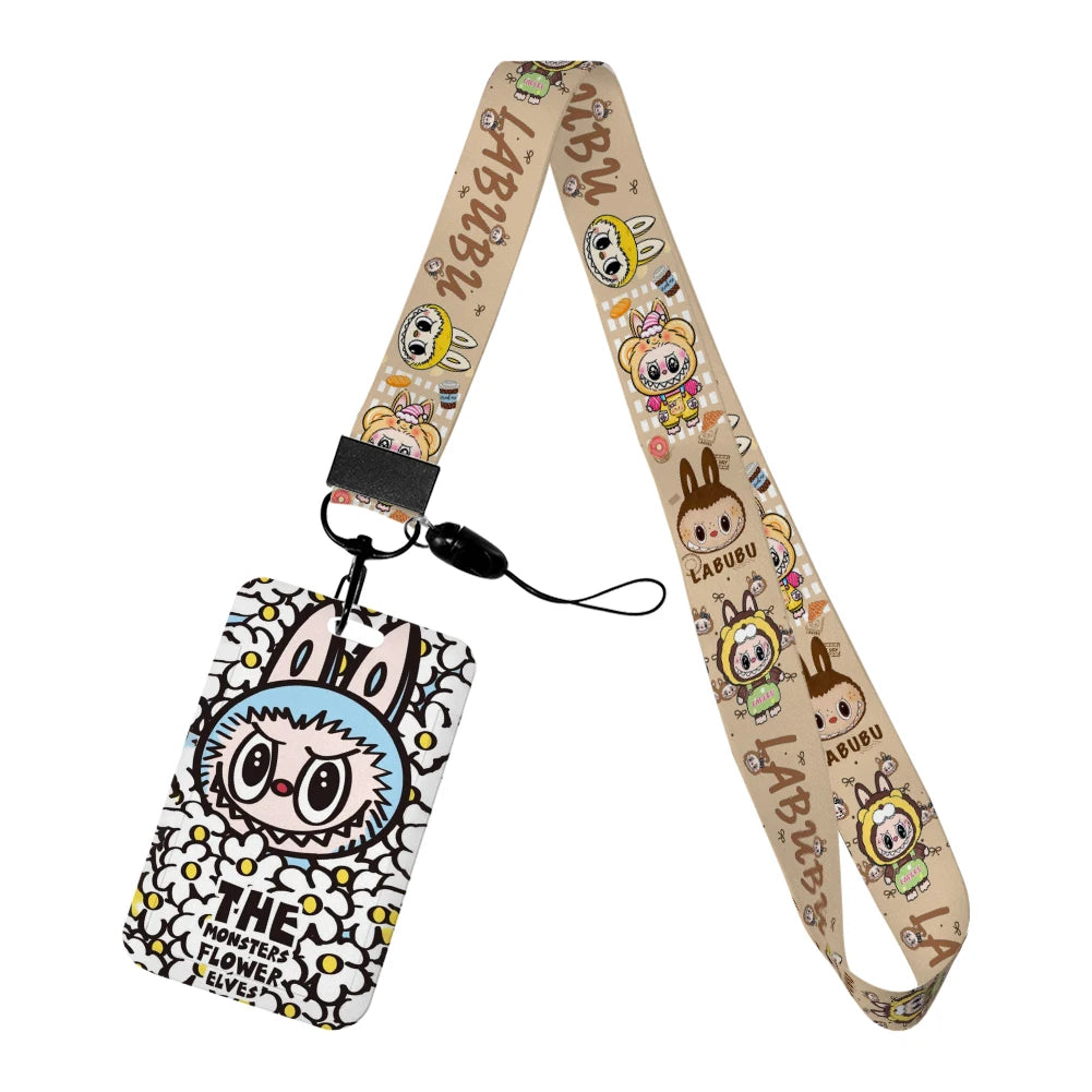 Labubu Phone Rope Cartoon Toy Student Id Card Badge Holder With Neck Strap