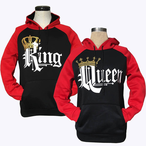 Couple Matching Hoodies with King and Queen Crown Print