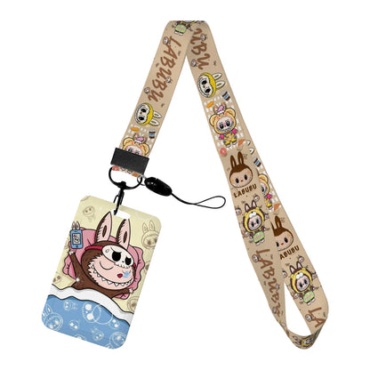 Labubu Phone Rope Cartoon Toy Student Id Card Badge Holder With Neck Strap