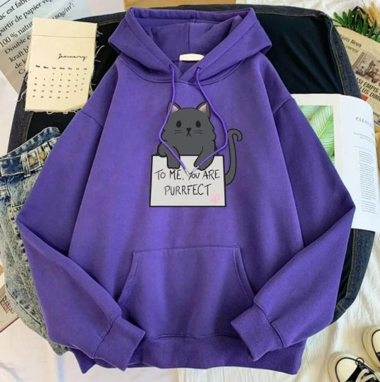 Women’s Cat Print Hoodie “You Are Purrfect” Graphic