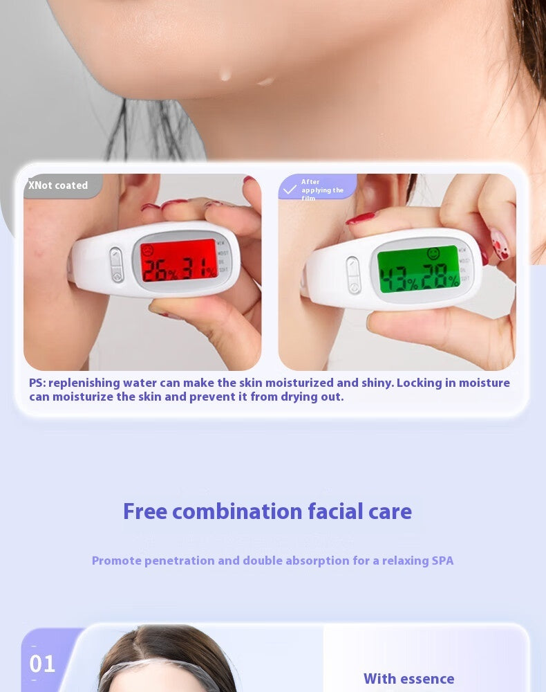 User comparing moisture levels on a skin moisture meter for effective facial care.