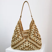 Handmade Straw Contrast Color Shoulder Bag
