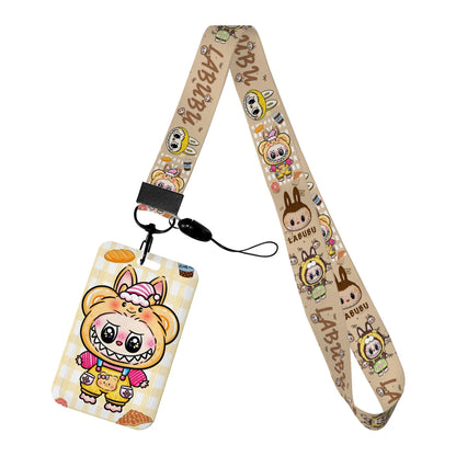 Labubu Phone Rope Cartoon Toy Student Id Card Badge Holder With Neck Strap
