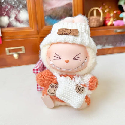 17 cm labubu clothes pendant sitting party bear label scarf hat dolls accessories