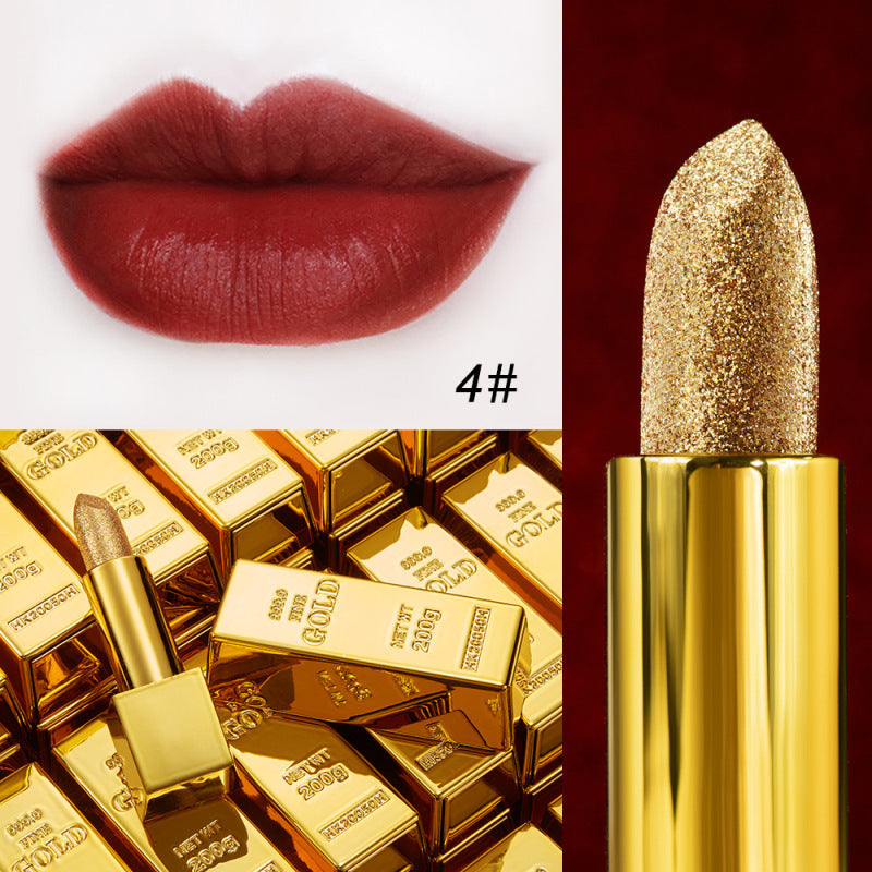 Shiny gold lipstick for a statement look