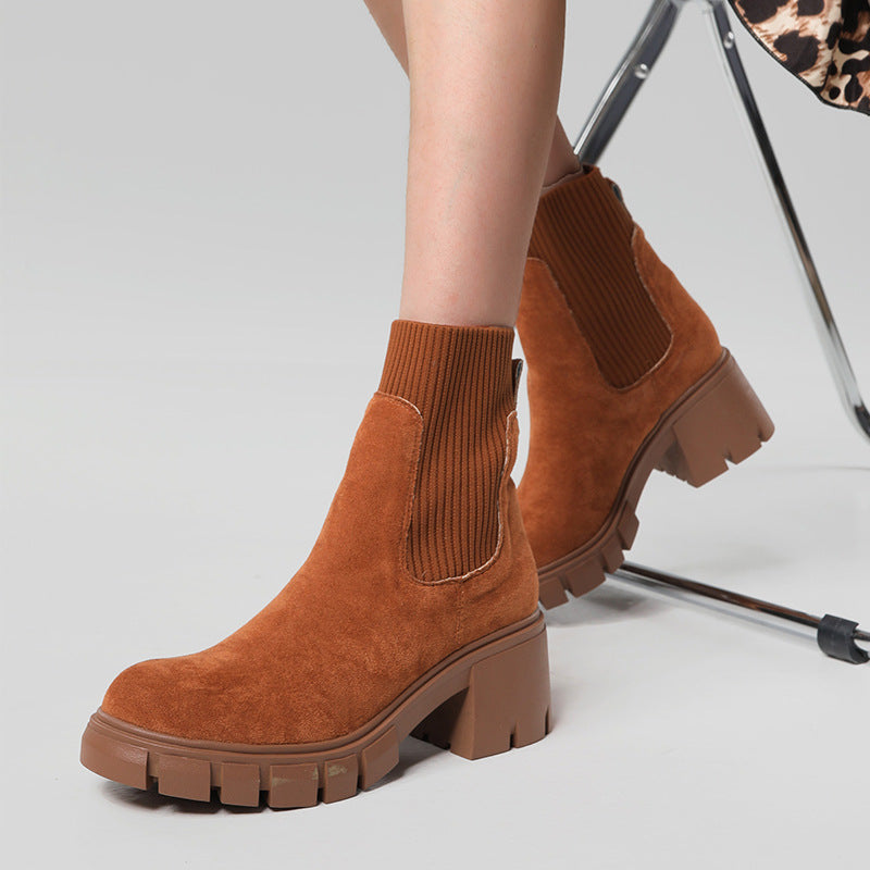 Thick Heel Suede Boots